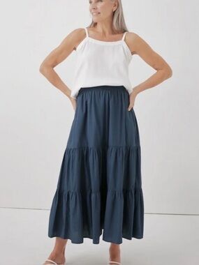 Pact Sunset Tiered Skirt French Navy Light Gauze Blue Size Small Prairie